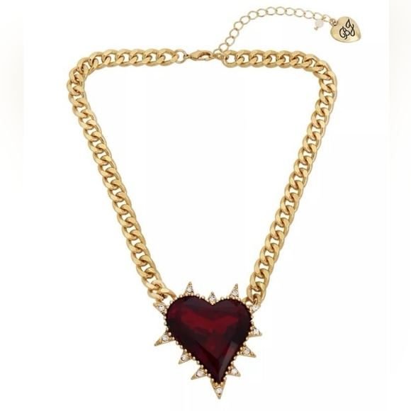 Betsey Johnson Large Faux Red Stone Spikey Heart Pendant Necklace - Picture 2 of 4